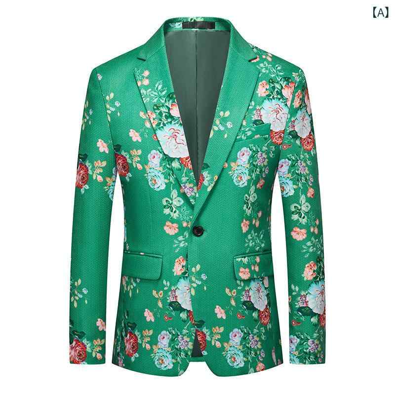 ブレザー メンズ 男性用 秋冬 コットン 綿 コーデュロイ グリーン 緑 柄 植物柄 ルーズシルエット ゆったり ウォッシャブル イージーケア カジュアル アウター