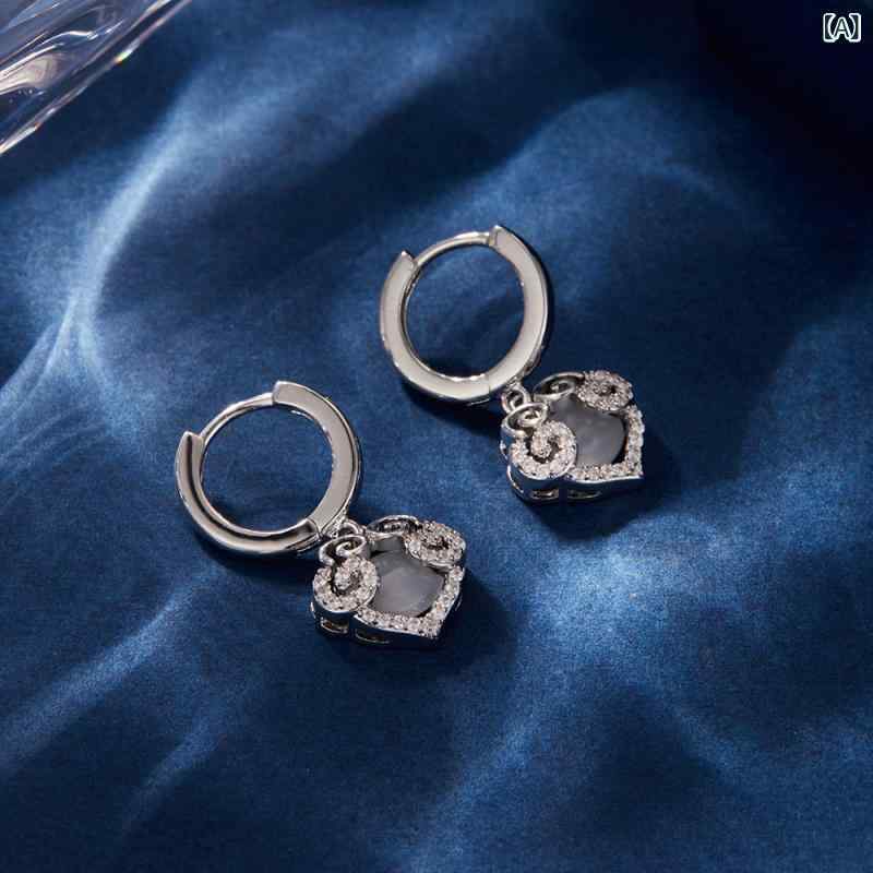 Tourmaline - ピアス レディース 祥雲モチーフ ピースロック 高級感 エレガント マイクロパヴェ キャッツアイストーン ドロップ イヤリング イヤーカフ S925シルバーポスト 普段使い 通勤 オフィス カジュアル 個性的 ユニーク 銅製