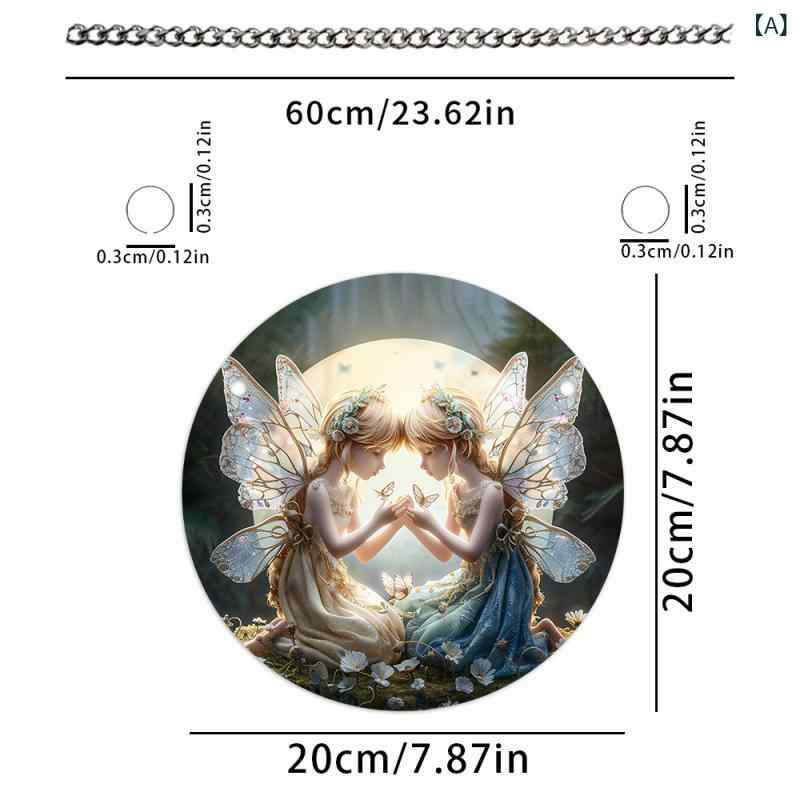ウォールデコ 天使の羽 双子妖精 アクリル カラフルペイント 丸型プレート チェーン付き 玄関 リビング 窓辺 壁掛け インテリア雑貨 ホームデコレーション おしゃれ(x2)