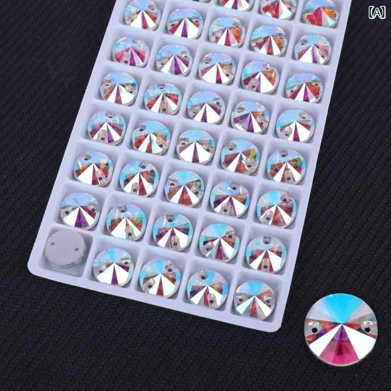 ラインストーン ガラス 宝石 手縫い 手芸 ハンドメイド DIY フラットバック 2穴 ラウンド サテライト型..