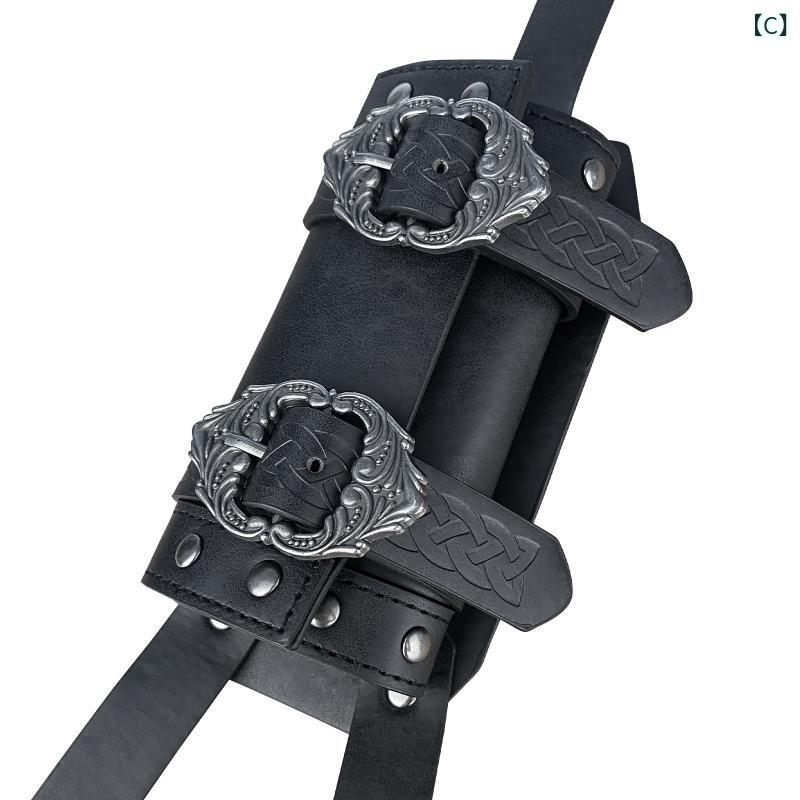 コスプレアイテム 男性用 中世風 北欧ヴァイキング風 レトロ 背負い式 シングルソードホルダー 剣鞘 ブラック ブラウン