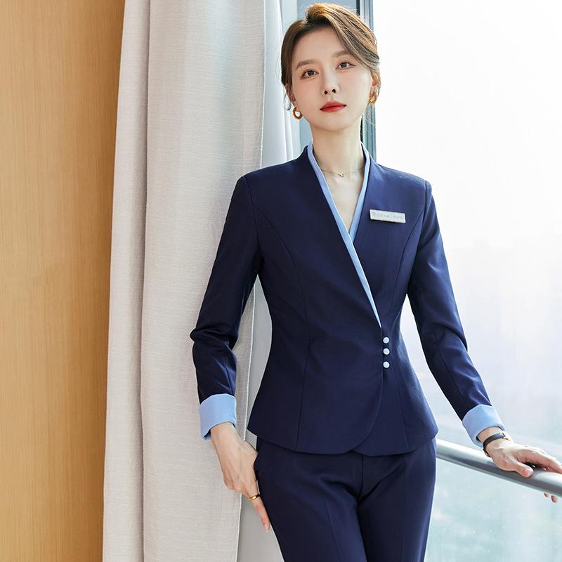 制服 レディース オフィス ワーク セットアップ 長袖 ミディ丈スカート 受付 ホテル エアライン OL通勤 エレガント 上品 サージ素材 ポリエステル ビスコースレーヨン(x2)