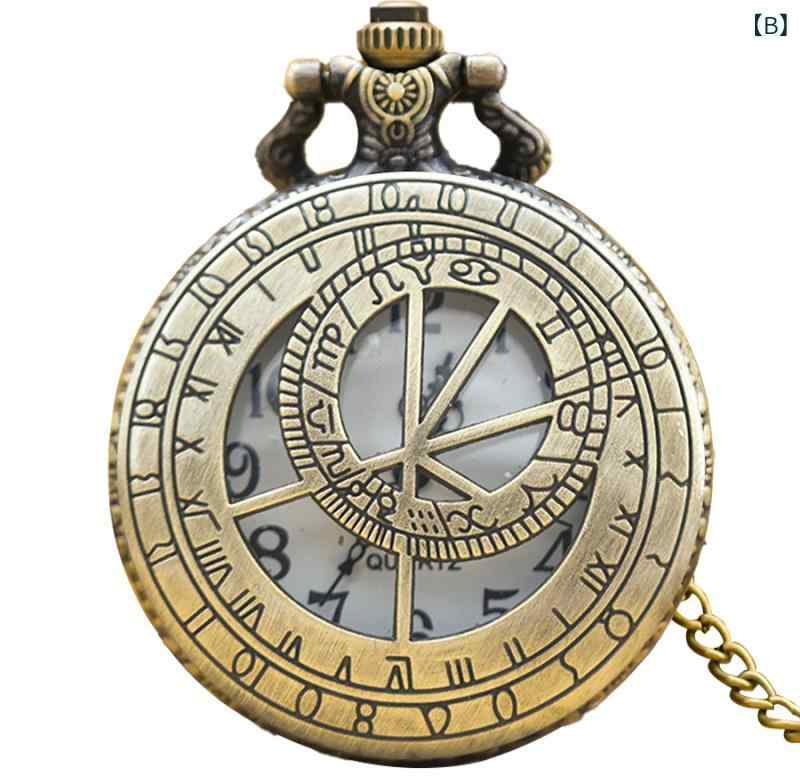 懐中時計 男女兼用 キッズ シニア スケルトン ビッグギア 蓋付き アンティーク レトロ エイジング加工 合金製 クォーツ おしゃれ ペンダント 置物 ファッション小物