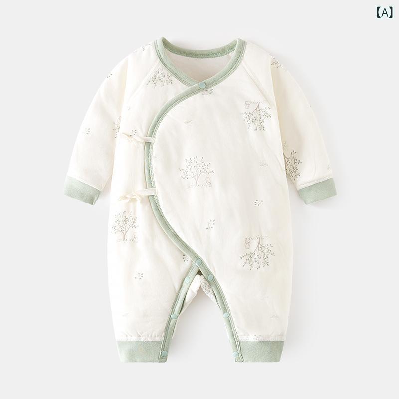 ・カテゴリ: ロンパース、カバーオール・スタイル: 個性的・デザイン: 蝶々衣・主な素材: 綿100%・留め具: 斜め襟紐結び・厚さ: 普通・袖丈: 長袖・性別: 男女兼用・対象年齢: 新生児（0〜1歳、80cm以下）・カラー展開: 緑、茶...