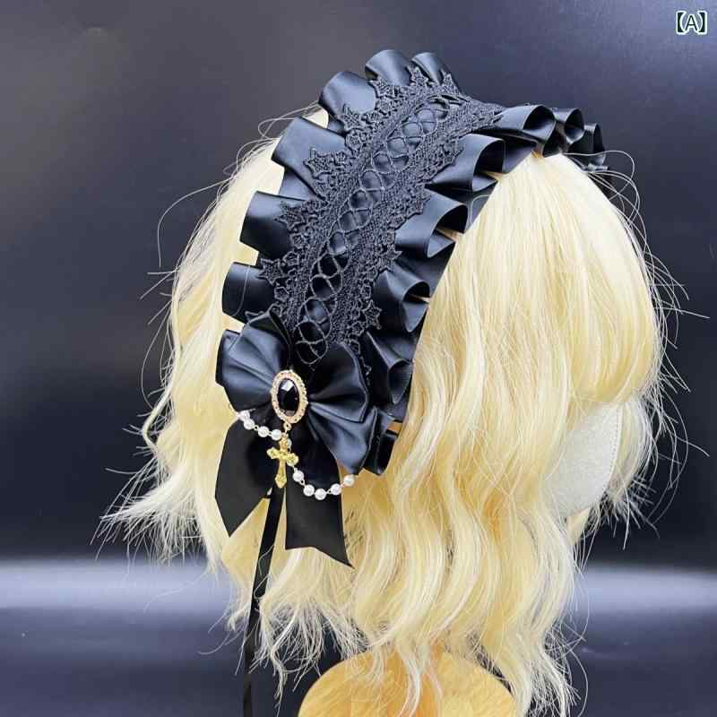 ヘアアクセサリー ヘッドドレス レディース 女性用 ロリータ ゴシック ダーク系 十字架 天使柄 リボン ..