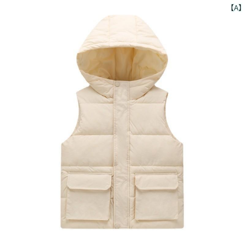 ベスト 男の子 キッズ 秋冬 厚手 中綿 フード付き 前開き フルジップ ポリエステル 防寒 暖かい 保温性..