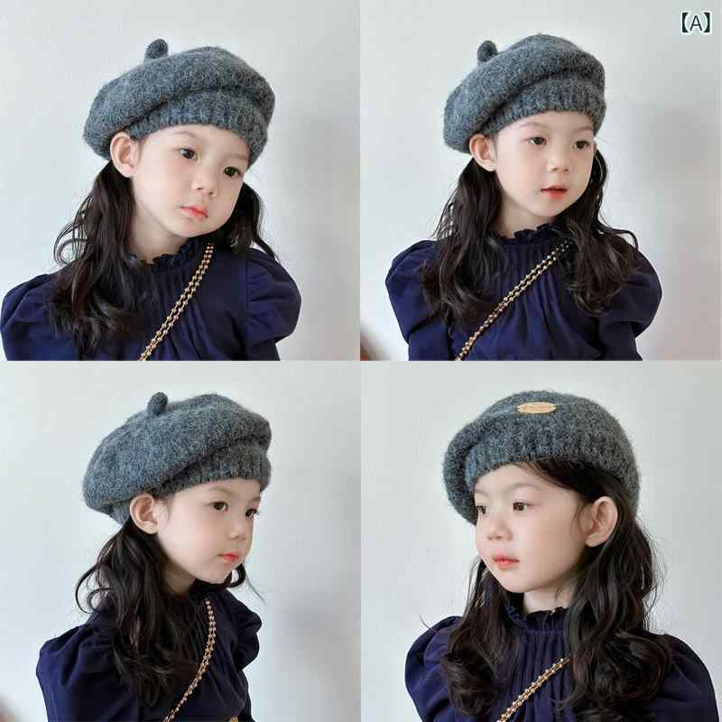 Rakuten - ベレー帽 女の子 ガールズ 子供用 ベビー ニット帽 秋冬 かわいい おしゃれ カジュアル 毛糸 あたたかい 防寒 ラウンドトップ 普段使い 通園 通学 お出かけ グレー ブラック ピンク パープル ブルー イエロー ベージュ