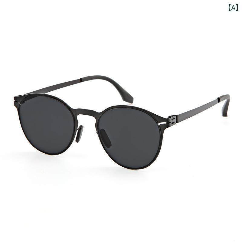 Sunglasses - サングラス メンズ ラウンド メタルフレーム ステンレス ナイロン製レンズ UV400 高透過率 ファッション ヒップホップ ドライブ サイクリング アウトドア レジャー 普段使い 春夏(x2)