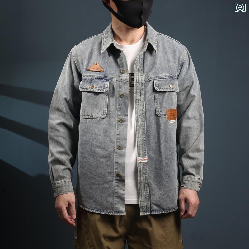 デニムシャツ メンズ 秋冬 ビッグシルエット ルーズフィット 長袖 カジュアル ストリート アメカジ ク..