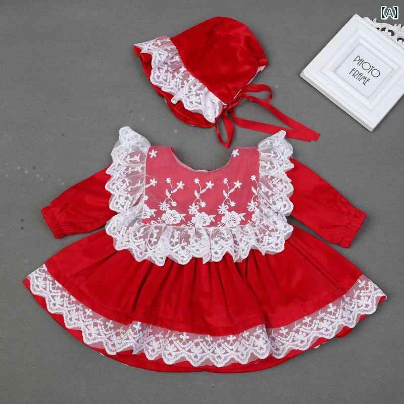 ワンピース ベビー 女の子 ベロア 裏起毛 厚手 暖かい プリンセスドレス 長袖 ビッグカラー スペイン風..