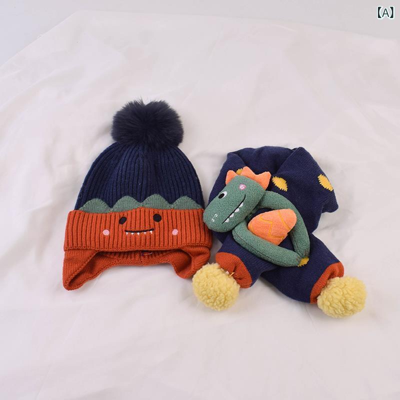 Hats - ニット帽 ベビー 赤ちゃん キッズ 子供 男女兼用 かわいい マフラーセット 秋冬 防寒 あったか 保温 毛糸 ニット 厚手 ふわふわ もこもこ お出かけ 普段使い 冬小物(x2)