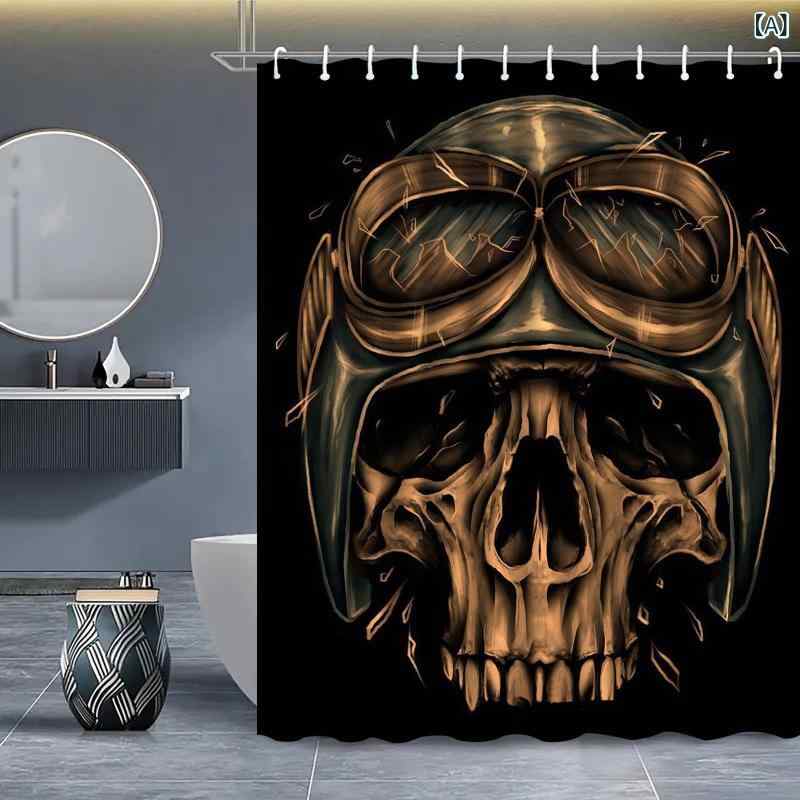 シャワーカーテン ドクロ スカル 骸骨 3Dデジタルプリント 防水 ポリエステル アメリカン スタイル バ..