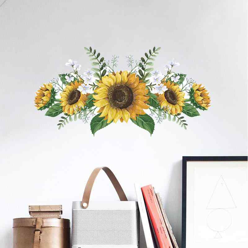 ウォールステッカー 子供 キッズ ひまわり 花 ボタニカル カラフルな絵画風 壁面装飾 寝室 リビング 玄関 子供部屋用 貼ってはがせる PVC素材