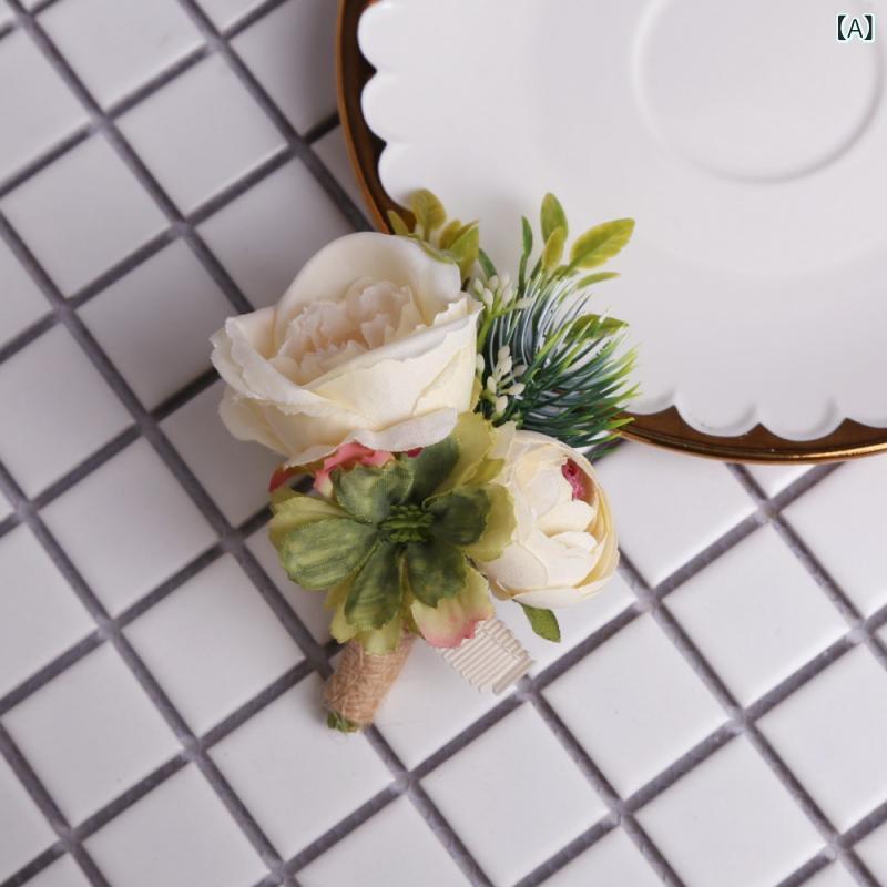 ・スタイル: ヨーロピアン・素材: 絹花・製法: 手作り・用途: ウェディング・種類: コサージュ、リストコサージュ・サイズ: 約8cm x 12cm