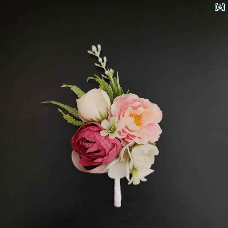 コサージュ ブートニア リストコサージュ 結婚式 新郎新婦 ゲスト 参列者用 バラ 造花 シルクフラワー ライトピンク ウェディング ブライダル パーティー 華やか エレガント フォーマル