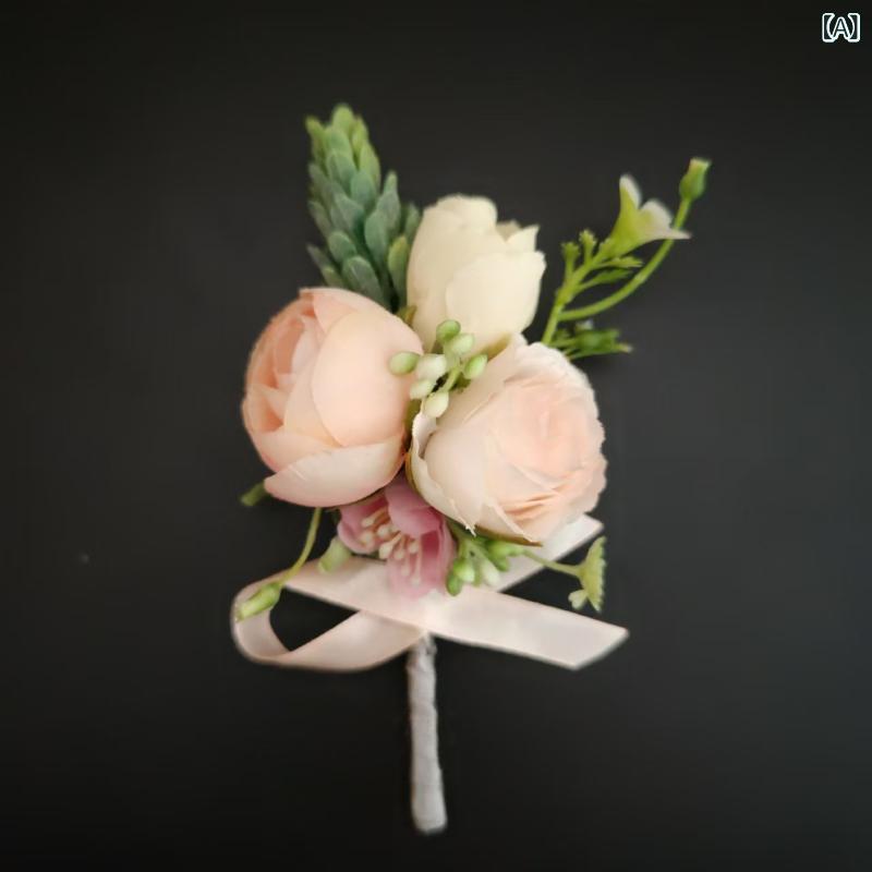 コサージュ ライトピンク ブートニア 新郎 新郎介添人 アッシャー リストコサージュ 新婦 新婦介添人 ..