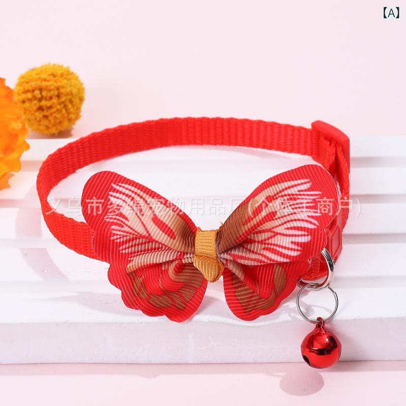 ペット用首輪 小型猫犬用 かわいい立体蝶々花柄 ポリエステル製 鈴付き サイズ調節可能 おしゃれな猫用アクセサリー お散歩 普段使い 多色展開