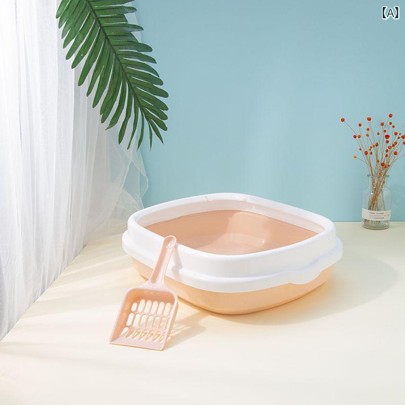 廁所用品, 貓沙 - 猫砂トイレ 猫用 ハーフカバー 半密閉型 砂飛び散り防止 飛散防止 大容量 広々 北欧風 おしゃれ 厚手 丈夫 PP製 ペット用 ピンク グレー ブルー グリーン インテリア