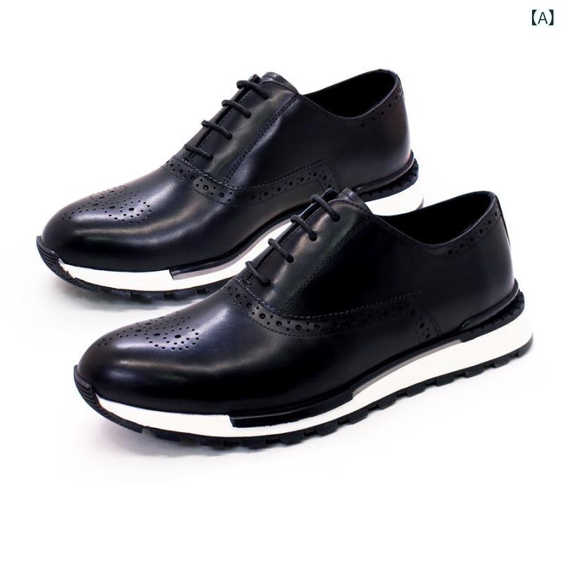 Men'S Shoes - 革靴 メンズ カジュアルシューズ 牛革 高級感 ポインテッドトゥ シークレットヒール 通気性 滑り止め レースアップ ビジネス 通勤 普段使い 秋冬 ブラック ブラウン
