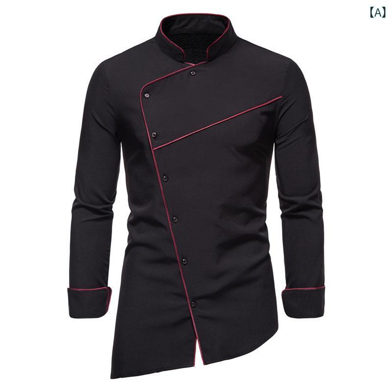 Other Apparel - ワイシャツ メンズ 男性用 長袖 スタンドカラー スリムフィット 配色 ビジネス カジュアル 普段使い ドレス フォーマル ドレープ感 大人カジュアル ノーアイロン 綿混 ポリエステル 春秋