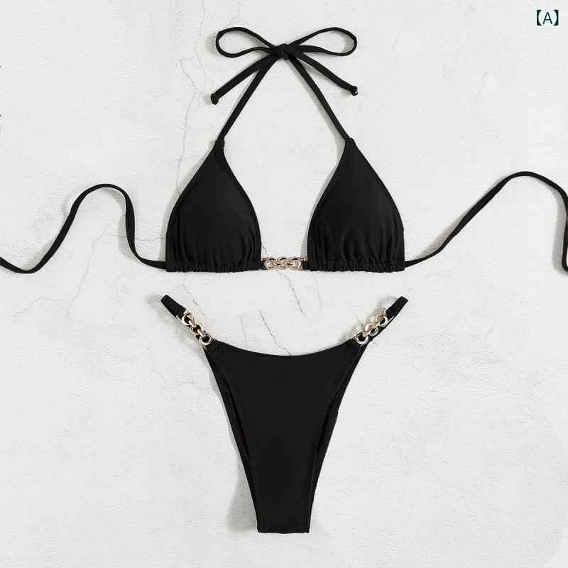 水着 レディース ビキニ セクシー 無地 ノンワイヤー 三角ビキニ インポート風 セパレート ホルターネック パット入り 温泉 ビーチ プール リゾート 海水浴 旅行 ブラック ブラウン