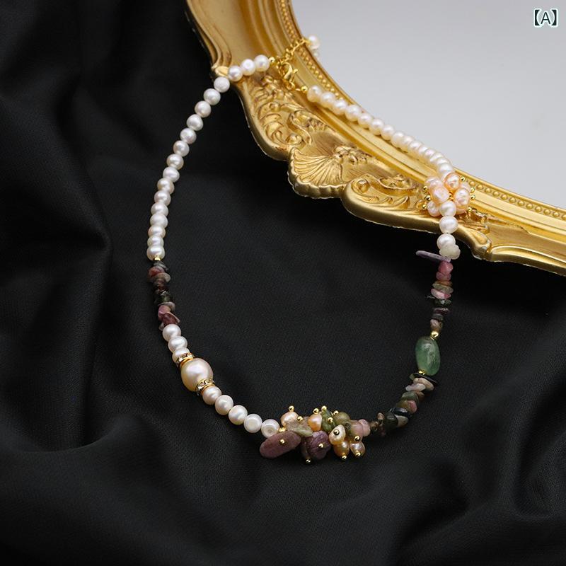 ネックレス レディース 淡水バロック トルマリン 天然パール パール 鎖骨 デコルテ 小ぶり 華奢 上品 ..