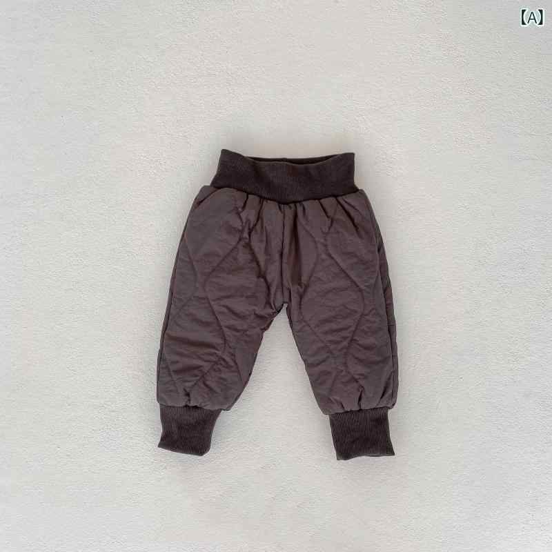 パンツ ベビー キッズ 子供用 男の子 女の子 男女兼用 0-3歳 幼児向け 秋冬 冬用 ハイウエスト 中綿入り 保温 防寒 あったか 暖か ナイロン キャラクター柄 ロング丈 長ズボン カジュアル 普段使い お出かけ