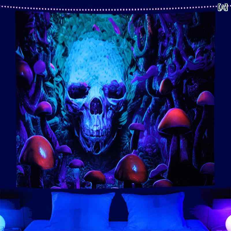 タペストリー 蛍光 UV ブラックライト対応 スカル ドクロ 骸骨柄 壁掛け ウォールデコレーション 装飾..