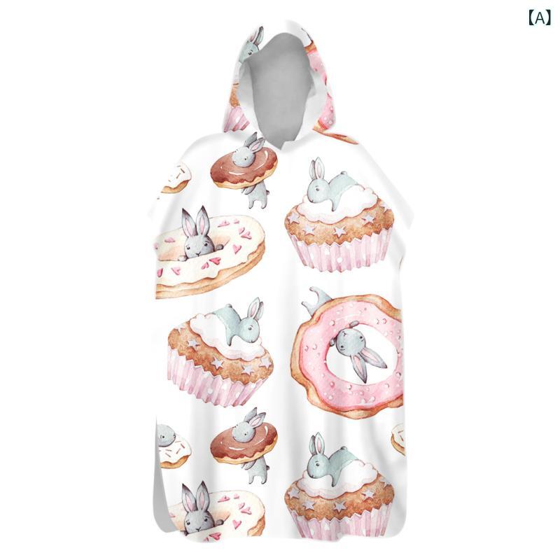 フード付き ポンチョ バスローブ 速乾 マイクロファイバー 両面フリース タオル 水泳 ダイビング マリ..