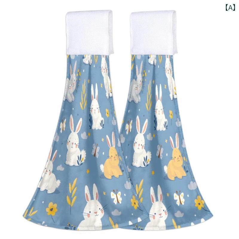 ハンドタオル かわいい キャラクター ウサギ キッチン 台所 バスルーム 浴室 洗面所 トイレ 吸水 速乾 ..