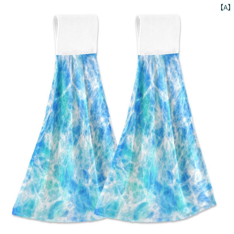 ハンドタオル カラフル 抽象柄 キッチン バスルーム 洗面所 水回り 吸水 速乾 手拭き ふきん 吊り下げ..