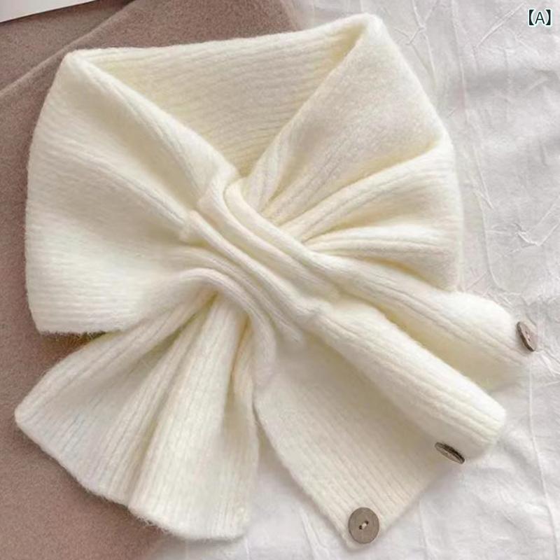 ネックウォーマー レディース 秋冬 ショート丈 クロス ニット スヌード 韓国風 配色デザイン ボタン付き 防寒 保温 かわいい あったかグッズ 女性用