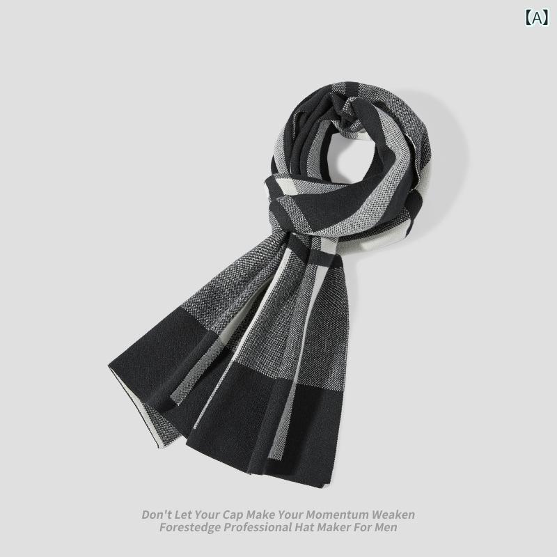 マフラー メンズ 男性用 秋冬 厚手 保温 防寒 カジュアル ビジネス 通勤 通学 シック チェック柄 平織り ポリエステル ストール 万能 ブラック ネイビー グレー カーキ