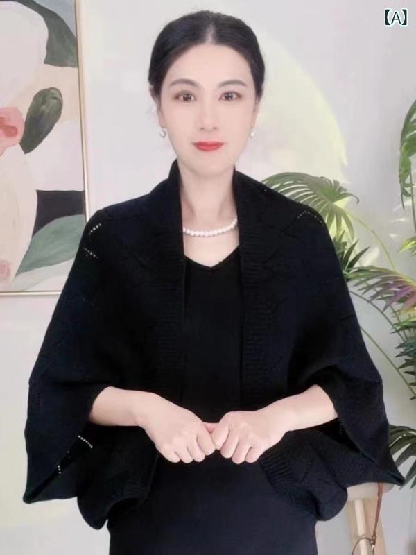 ショールカーディガン レディース アクリル ウール混 ニット ポンチョ ケープ 2way 羽織り 無地 ゆったり オーバーサイズ 着回し 万能 上品 エレガント 普段使い オフィス 秋冬 防寒 暖かい 黒 グレー ベージュ