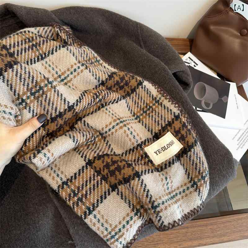 マフラー ショール ユニセックス レディース メンズ ブリティッシュチェック 厚手 保温 暖かい 秋冬 大判 レトロ クラシック ヴィンテージ 赤 レッド ポリエステル