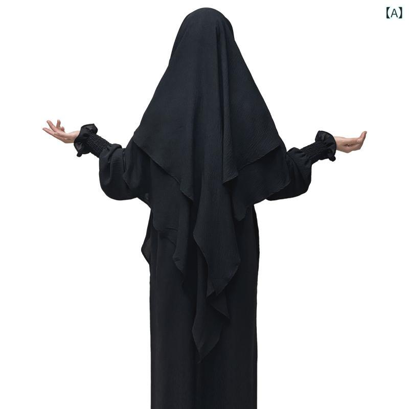 ヘッドスカーフ レディース 女性用 無地 プリーツ ダブルレイヤー 大判 ロング ショール 日よけ UV対策 ポリエステル オールシーズン 普段使い 上品 シンプル(x2)