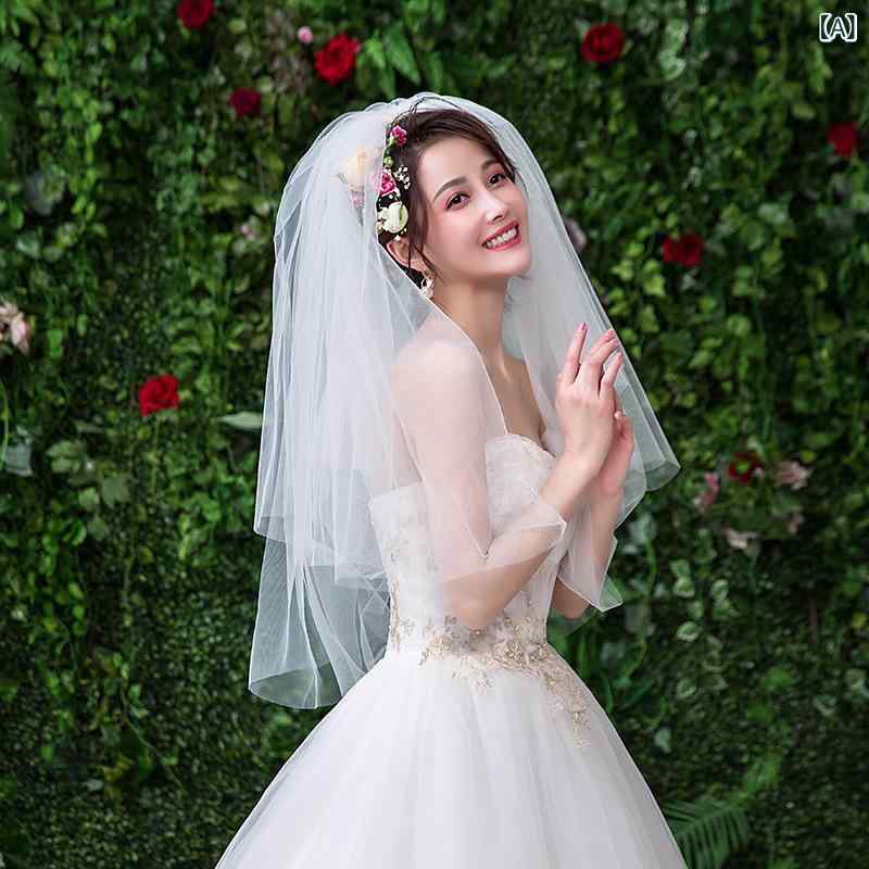 ウェディングベール レディース 2層 定型 花嫁 ブライダル ソフトチュール 結婚式 披露宴 フォトウェディング 前撮り ヘッドドレス ホワイト オフホワイト(x2)