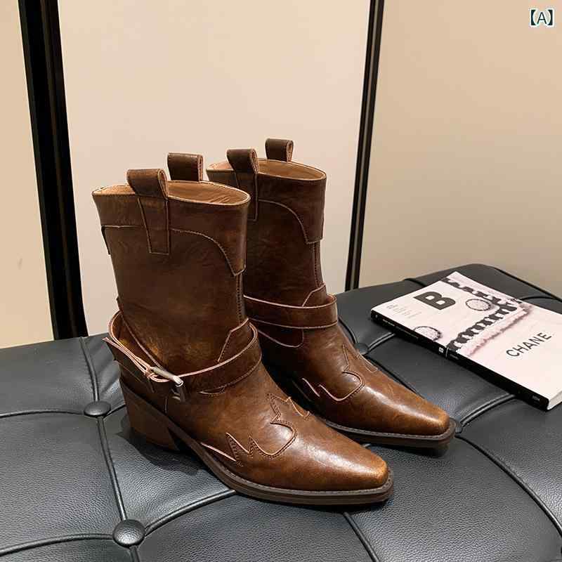 ショートブーツ レディース ブラウン ブラック Vカット ポインテッドトゥ チャンキーヒール ハイヒール..