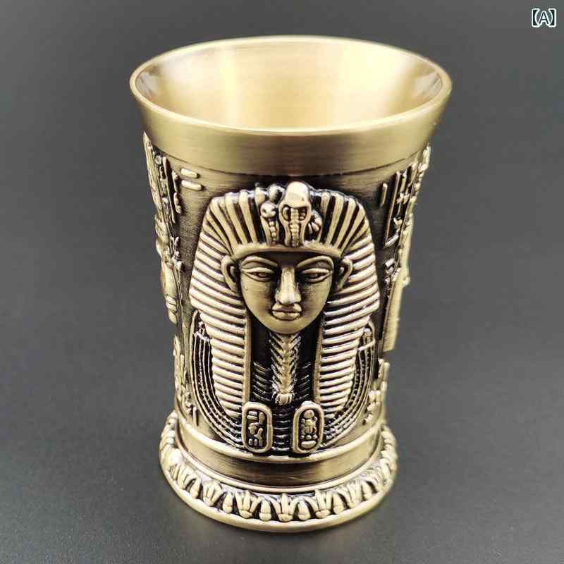 酒器 レトロ エジプト ブロンズ ショットグラス アンティーク風 個性的 小容量 ミニグラス ぐい呑み バー用 晩酌 インテリア 金属製 コレクション(x2)