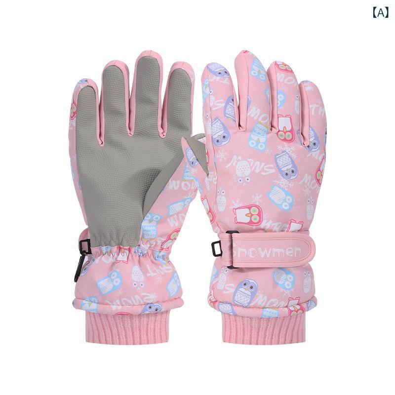 手袋 キッズ 男の子 冬用 5本指 キャラクター アニマル柄 スキー スノーボード グローブ ポリエステル 保温 防風 防水 滑り止め タッチスクリーン対応 厚手 裏起毛(4.0)