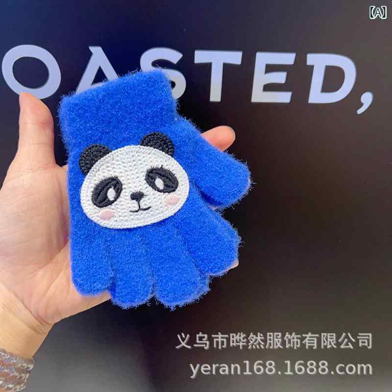 手袋 キッズ 子供用 幼児 男の子 女の子 五本指 グローブ ニット 秋冬 パンダ柄 保温 防寒 あったか かわいい 1-5歳 カラフル 普段使い 通学