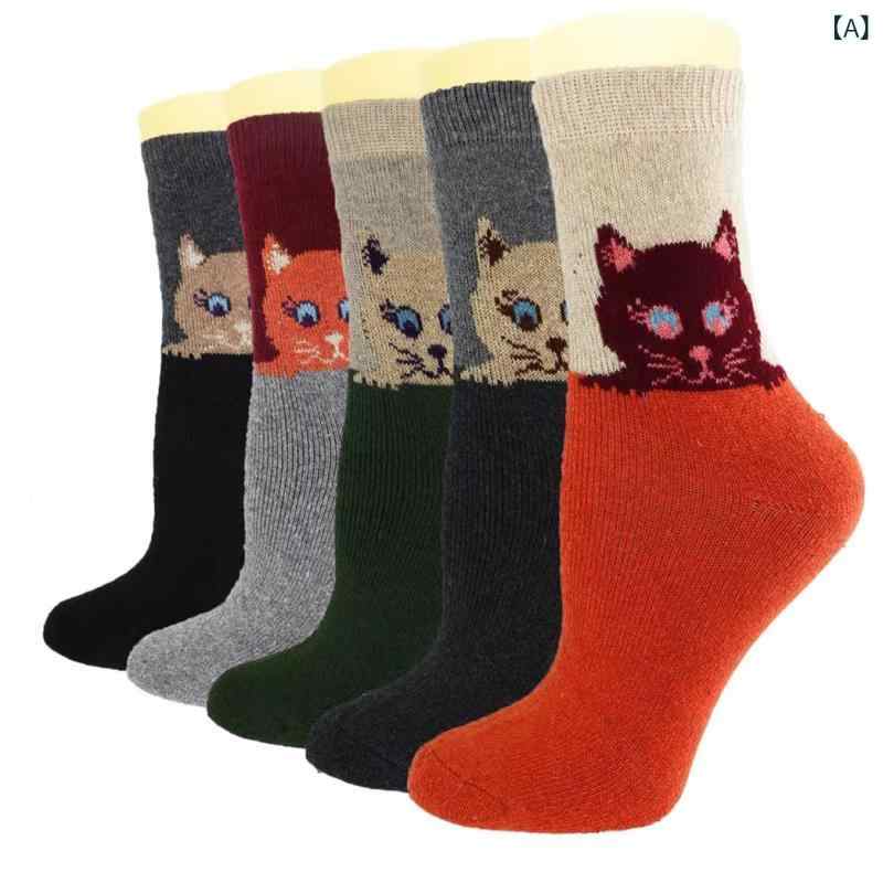 靴下 レディース 羊毛 ウール 厚手 肉厚 保温 暖かい 吸湿性 クルー丈 ミドル丈 秋冬 防寒 普段使い 部屋着 かわいい柄 花柄 猫柄 ソックス