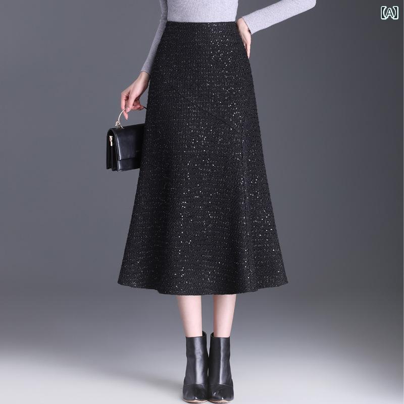 スカート レディース マーメイドスカート タイトスカート ハイウエスト ミディ丈 細見え スタイルアップ 上品 エレガント 通勤 オフィス 秋冬 ブラック ポリエステル ストレッチ 切り替え