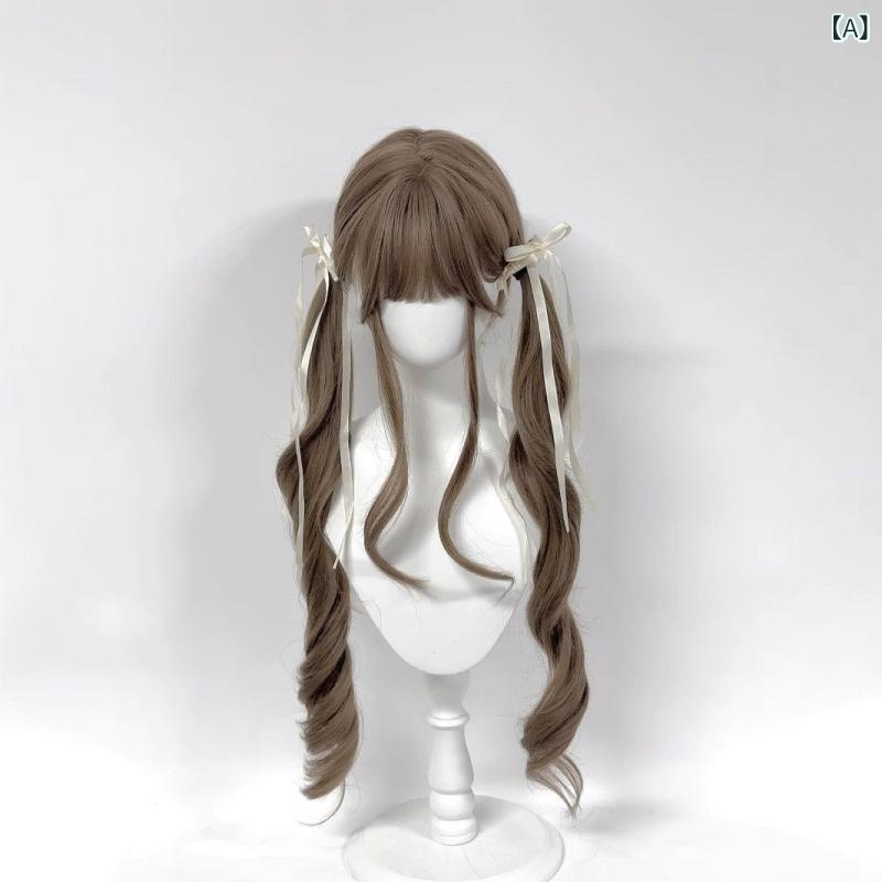 ウィッグ レディース JK女子 日系 ロリータ コスプレ プラチナブロンド 白金色 ロング 巻き髪 カール 85cm 耐熱ファイバー イメチェン 変身 イベント ファッション かつら