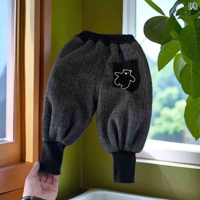 ベビーパンツ 男の子 裏起毛 ポケット付き クマ柄 スウェット スエット ロングパンツ 長ズボン 綿 コットン 秋冬 カジュアル 普段使い 部屋着 かわいい 韓国ファッション