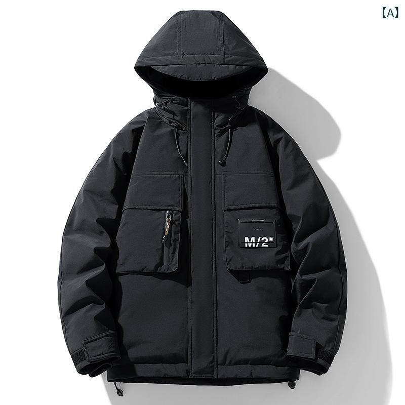 ダウンジャケット メンズ 90%ホワイトダックダウン ショート丈 フード付き スタンドカラー 冬 防 ...