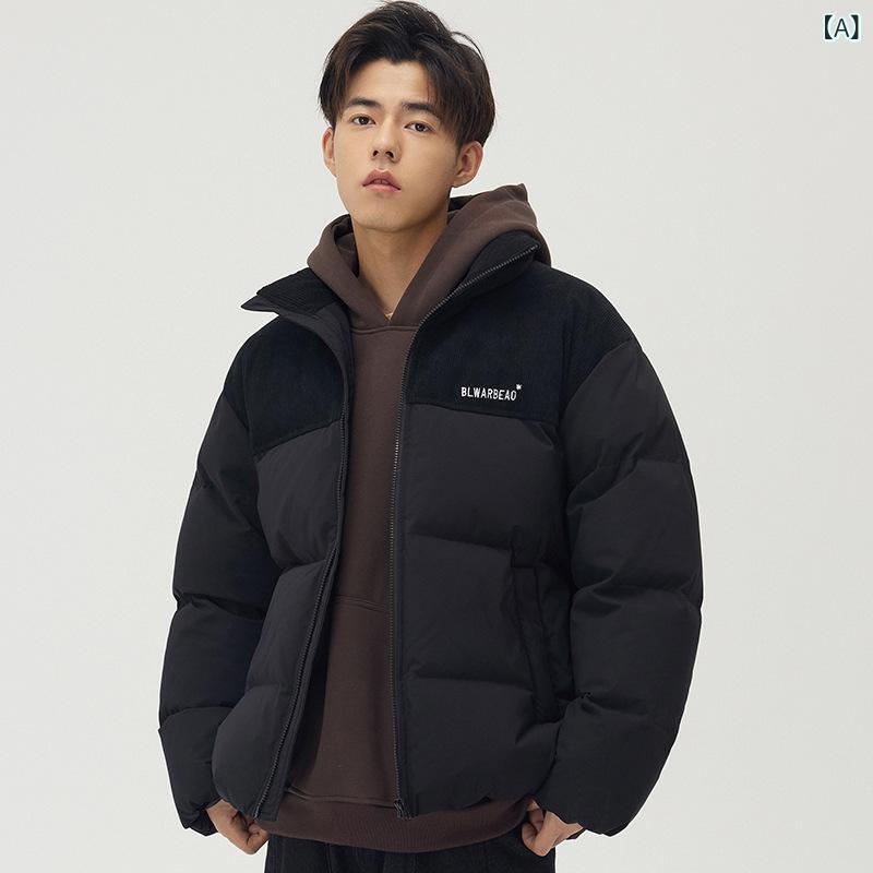 ダウンジャケット メンズ 秋冬 ショート丈 スタンドカラー ボリューム 切り替え 配色 ホワイトダッ ...