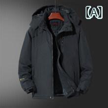 Rakuten - 中綿ジャケット メンズ 冬用 厚手 保温 防寒 フード着脱可能 マウンテンパーカー 裏ボア アウトドア スポーツ カジュアル ブラック カーキ ポリエステル