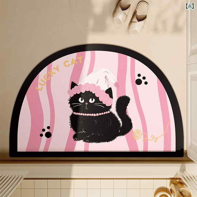 バスマット 足拭き 珪藻土 吸水速乾 滑り止め ソフト やわらか 浴室 洗面所 トイレ 玄関 黒猫 帽子 ア..