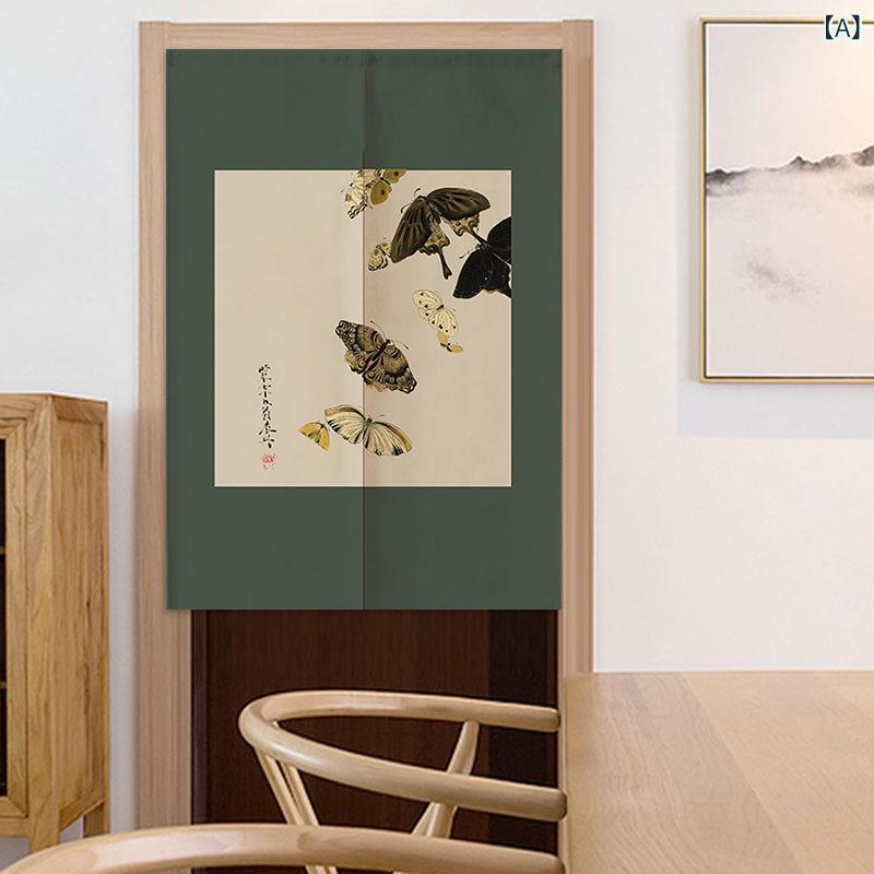 のれん 新中式 和風 モダン 布製 ファブリック ポリエステル綿 保温 防風 断熱 冷気遮断 間仕切り 目隠..